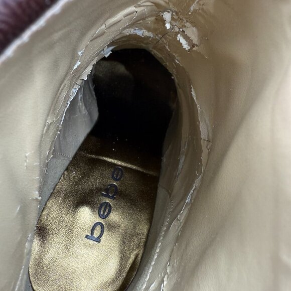 Bebe Vintage Brown Leather Feather-Trimmed Stiletto Boots – Size 6 Used - Picture 4 of 7